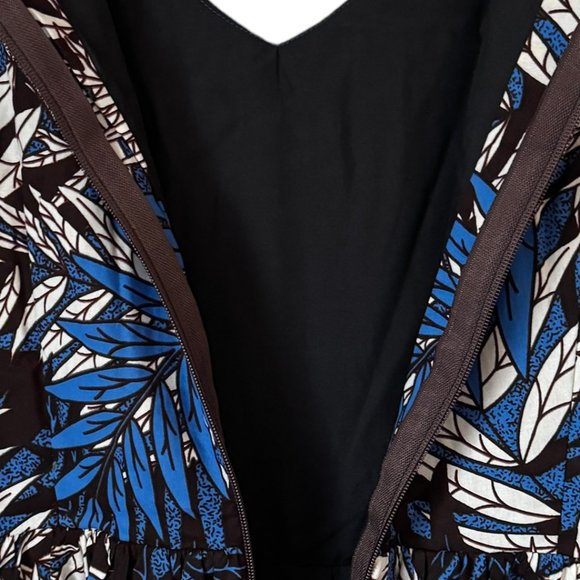 Tropical Palm Print Maxi Dress  African Wax Print Sleeveless V Neck Pockets XS - Picture 12 of 16